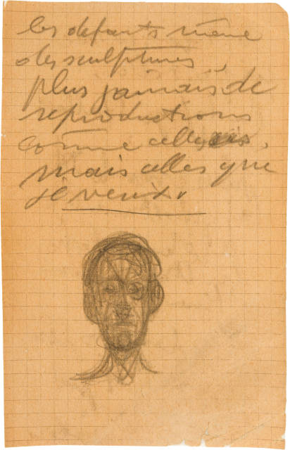 Alberto Giacometti : Tête et annotations, Circa 1955