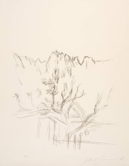 Alberto Giacometti : Paysage aux arbres et aux montagnes en ..., 1963, Published 1964