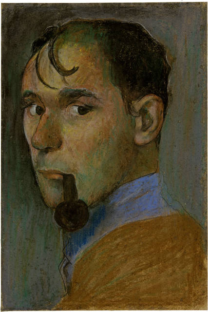 Werner Neuhaus : Selbstbildnis mit Pfeife. - Liegender Knabe, Each circa 1920