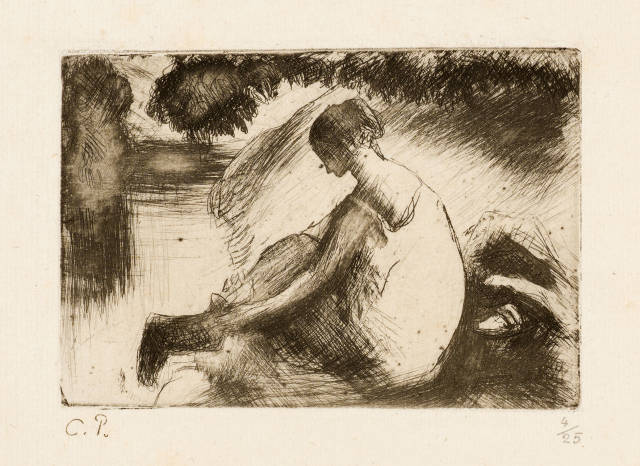 Camille Pissarro : Sammelnummer von 4 Graphiken (Les Baigneuses)..., 1895 and 1896