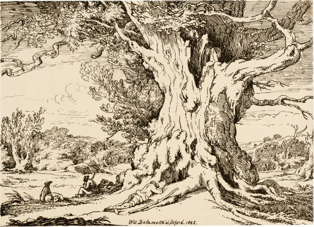 William Alfred Delamotte  : Resting, Men and Dogs Under a Big Tree, 1802