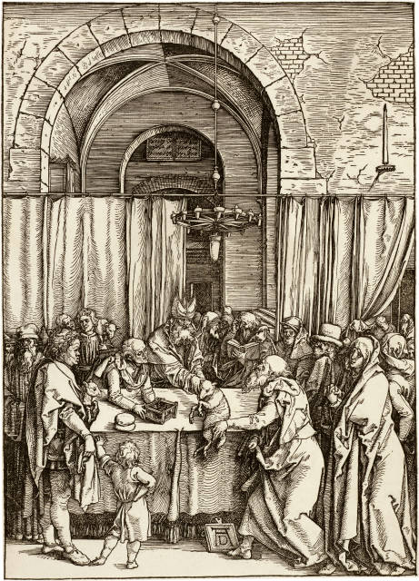 Albrecht Dürer : Joachims Opfer wird vom Hohepriester zurü..., Circa 1504