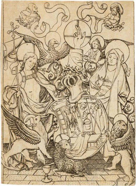 Meister ES : Das Passionswappen mit dem Gotteslamm, Jesus ..., Circa 1460