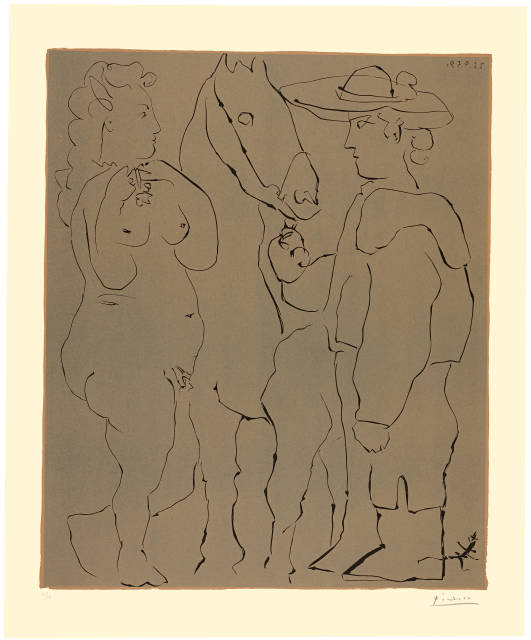 Pablo Picasso  : Picador debout avec son cheval et une femme , Cannes, 25. September 1959 