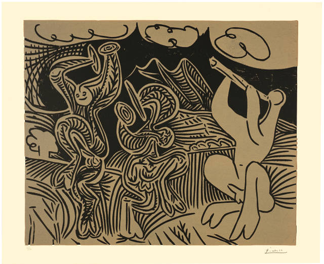 Pablo Picasso  : Bacchanale: Flûtiste et danseurs aux  ..., Cannes, 15. November 1959 
