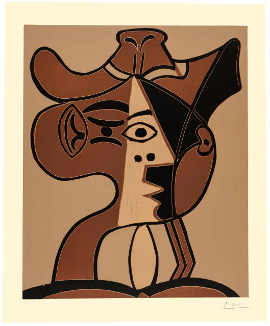 Pablo Picasso  : Grande tête de femme au chapeau , Mougins, 9. Februar 1962 