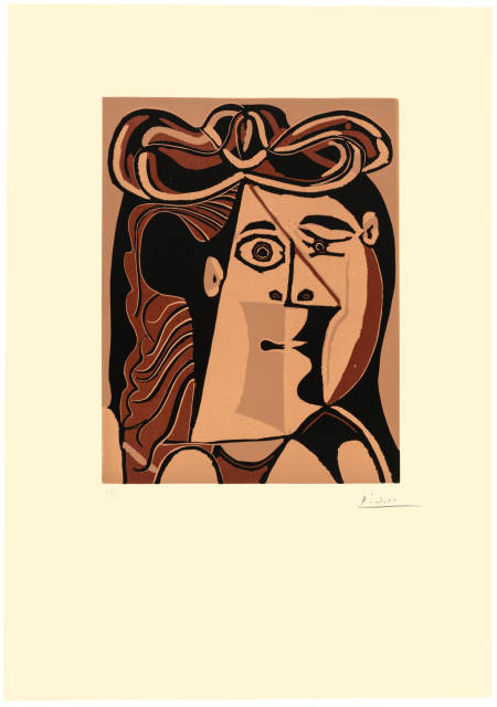 Pablo Picasso  : Tête de femme au chapeau , Mougins, 15. Februar und 1. März 1962 