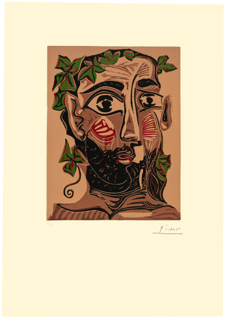 Pablo Picasso  : Homme barbu couronné de vigne , Mougins 6. März 1962 