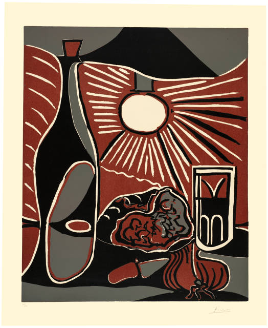 Pablo Picasso  : Nature morte au casse-croûte I , Mougins, 23.März und 18. April 1962 
