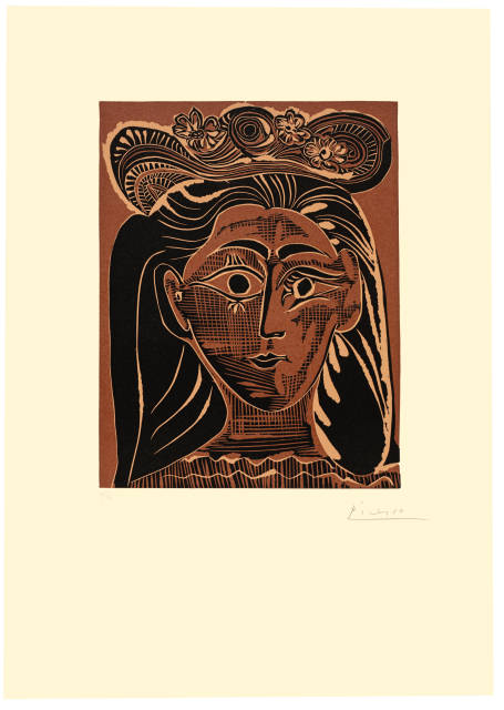 Pablo Picasso  : Portrait de Jacqueline au chapeau de paille  ..., Mougins, 10. April 1962 