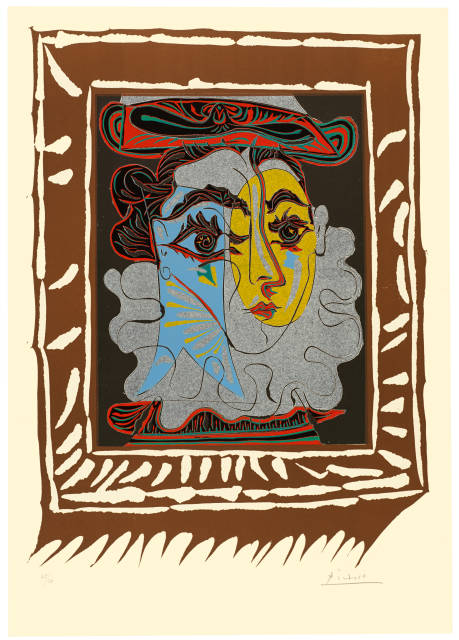 Pablo Picasso  : Portrait de femme à la fraise et au chapeau , Mougins 13. April und 12. Juli 1962 