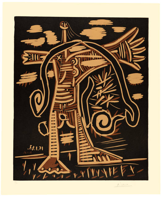 Pablo Picasso  : Baigneuse debout avec une cape (Le vieux  ..., Zustand). Mougins, 15. und 18. Januar 1963 