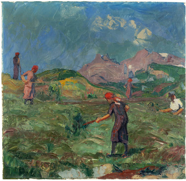 Giovanni Giacometti  : Gebirgslandschaft mit arbeitenden Bä ..., 1929