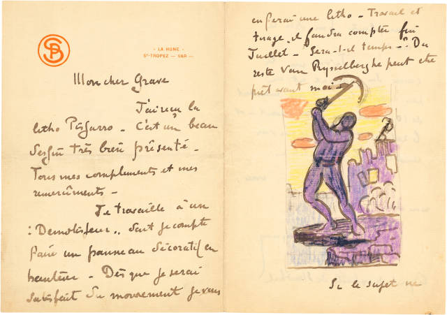 Paul Signac : Brief mit Zeichnung zu 'Les démolisseurs', ..., 1896