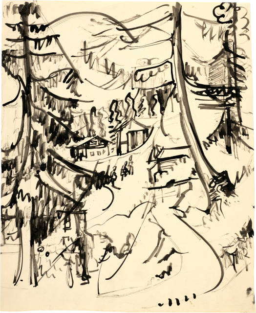 Ernst Ludwig Kirchner : Blick auf das Wildbodenhaus und die Scheune ..., 1924/1925 