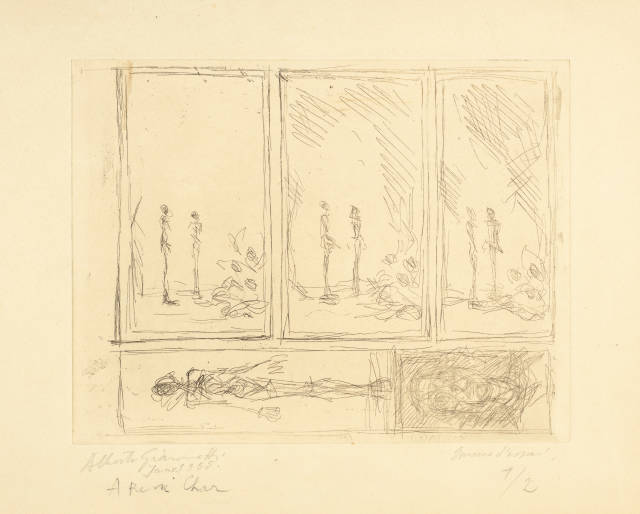 Alberto Giacometti : Planche avec cinq sujets I: Deux figures ..., 1954
