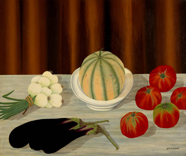 Dominique-Paul Peyronnet : Nature morte avec melon et légumes,  
