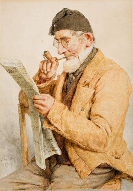 Albert Anker : Seeländer Bauer beim Zeitung lesen, 1904
