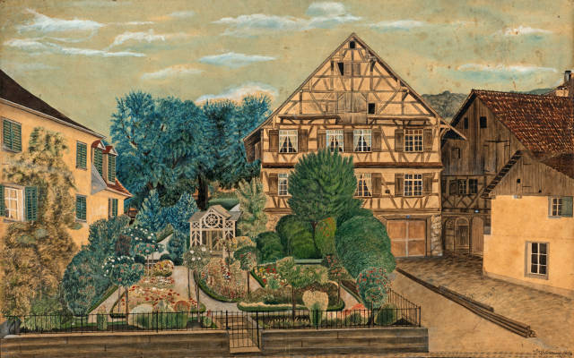 Adolf Dietrich : Garten in Berlingen - Blick ins Nachbarsgä..., 1906