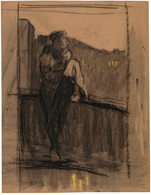 Käthe Kollwitz : Frau auf dem Balkon, Selbstbildnis, Circa 1892-1894