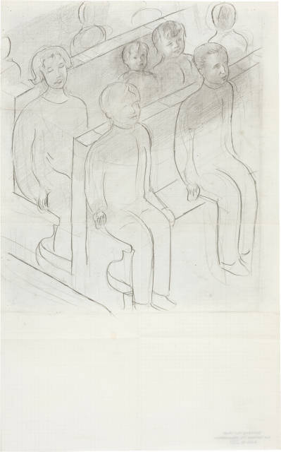 Otto Meyer-Amden : Knaben in drei Kirchbänken im Münster von ..., circa 1918