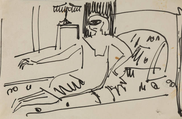 Ernst Ludwig Kirchner : Mädchen mit Halbmaske auf Sofa, circa 1909