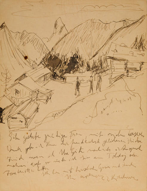 Ernst Ludwig Kirchner : Blick auf die Stafelalp, mit Brief an Helene ..., 1917/1918 