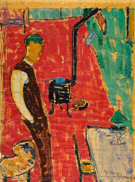Hans Berger : Selbstbildnis mit Ofen. - Platz mit Staffage...., Um 1909 bzw. 1910 bzw. 1915 
