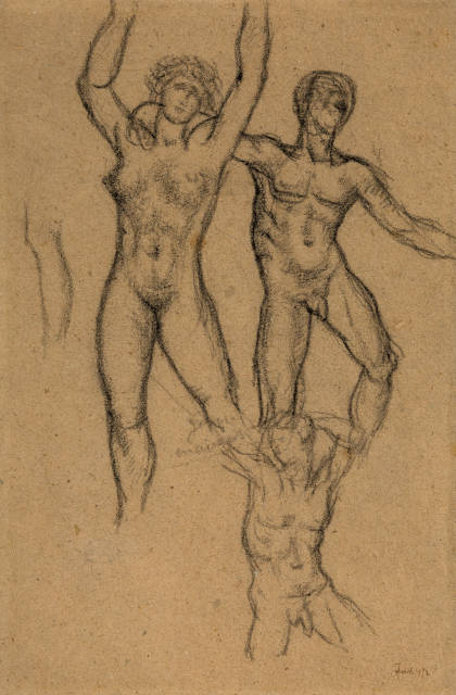 Aristide Maillol : Étude pour trois personnages, deux hommes ..., circa 1925