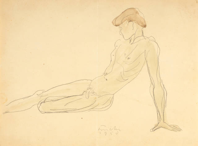 Norbert Kricke : Sitzender, sich aufstützender Männerakt, 1950