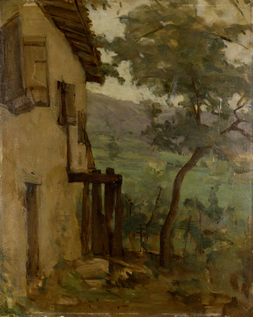Barthélemy Menn : Landschaft mit Fassade eines Bauernhauses,  