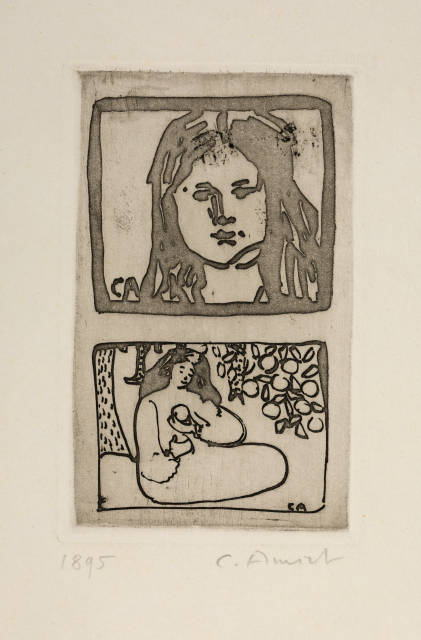 Cuno Amiet : Mädchenkopf - Frau unter einem Obstbaum, 1895