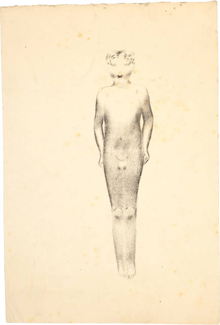 Otto Meyer-Amden : Knabenakt, frontal mit offenem Mund, Um 1922 