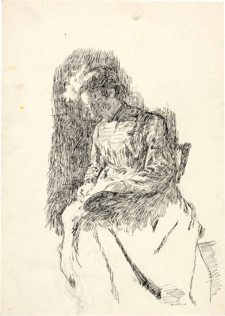 Giovanni Giacometti : La cucitrice - Annetta Giacometti, nähend, circa 1910