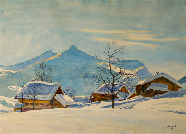 Plinio Colombi : Verschneite Berglandschaft im Berner ..., 1923 