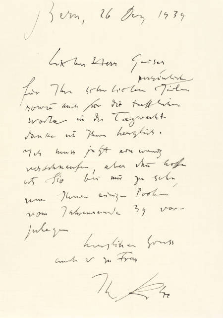 Paul Klee : Brief an Bernhard Geiser, datiert 26.12.1939 ..., 1939 