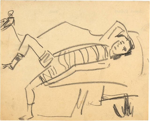 Ernst Ludwig Kirchner : Marcella rücklings auf einem Sofa liegend, 1910