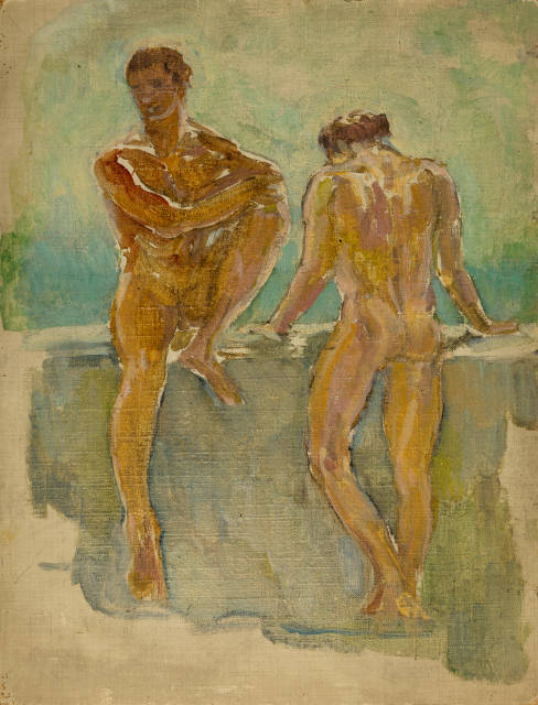 Elena Luksch-Makowsky : Zwei sonnenbadende Männer in Juan-les-Pins, 1948