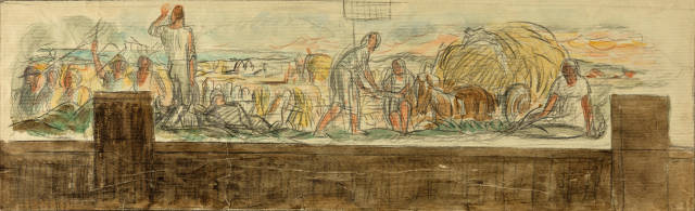 Elena Luksch-Makowsky : Bauern auf dem Feld. - Entwurf zu Bauern auf ..., 1939