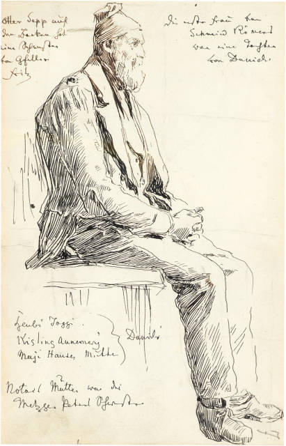 Albert Anker : Sitzender Bauer (recto) - Zwei Bauernstudien ..., Um 1870 