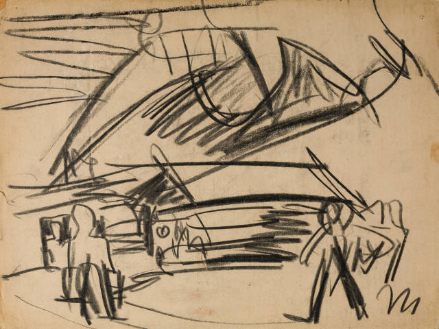 Ernst Ludwig Kirchner : Landschaft mit Bauernhaus und Figuren bei ..., Um 1920 